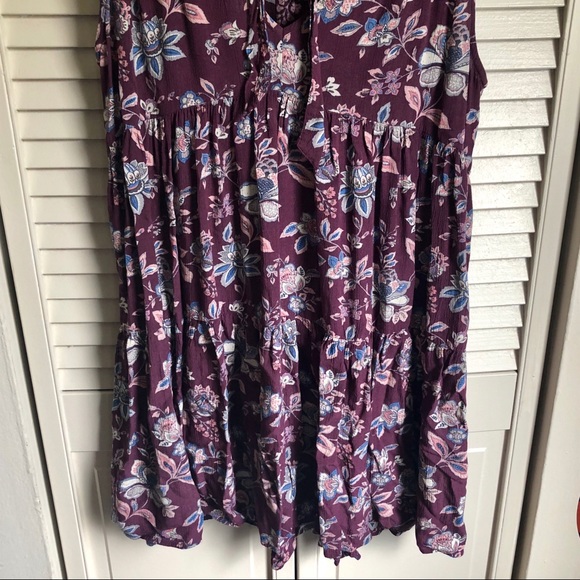 American Eagle Women’s Small Purple Floral Sleeveless Tunic V-Neck Bow Empire - Picture 4 of 7